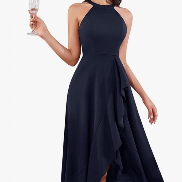 Blue Halter Midi Dress - Picture 4 of 4